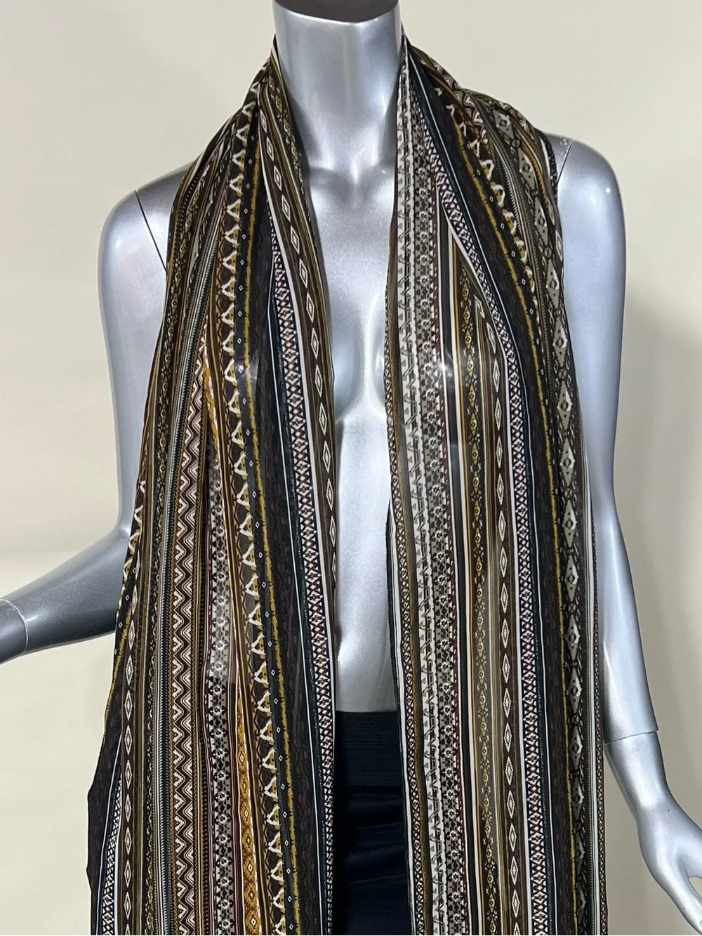 Aquarius Long Large Scarf Geometric Boho Print Semi Sheer 27”x79”
